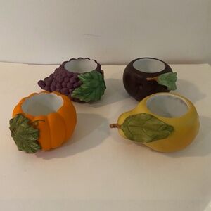 PartyLite Ceramic Votive Holders – Lot of 4 (Pumpkin, Plum, Pear & Grape)